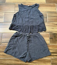 ANRABESS Women's 2 Piece Outfit Shorts & Sleeveless Ruffle Button Back Top Small