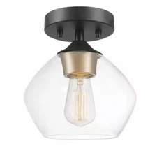 🔥Globe Electric 60333 Black / Gold 1-Light 8" Semi-Flush Ceiling Fixture