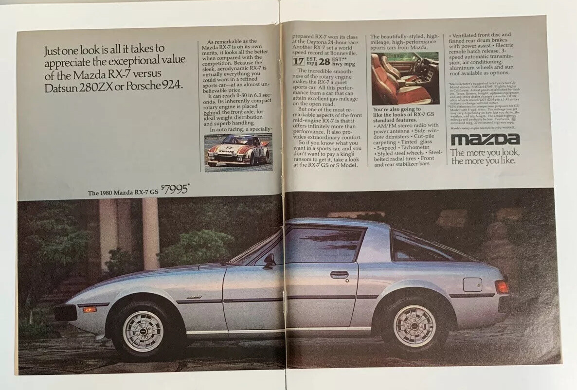 1980 Mazda RX-7 GS Print Ad Advertising Car Coupe Original