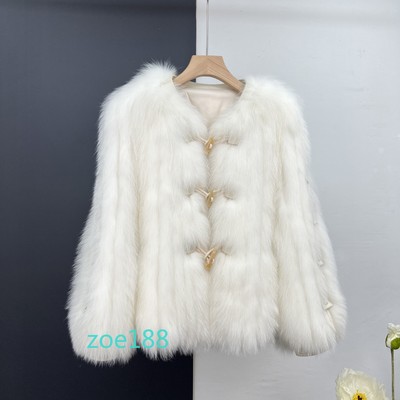 Winter New Haining Fur Coat Real Fox Fur Strip Jacket Horn Buckle Warm Coat
