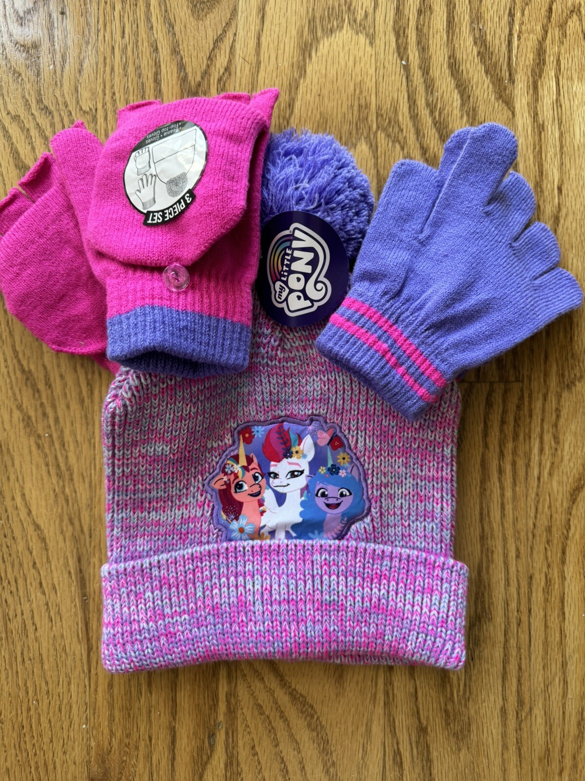 My Little Pony Girls 3 Pezzi Beanie Guanto Flip Top Set di Guanti Rosa Nuovo con etichette