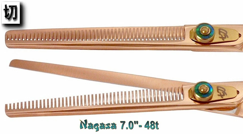 Tesoura para cuidados com cães Kissaki Rose Gold B Nagasa 7" 48 dentes tesoura para desbaste para animais de estimação - Imagem 3 de 3