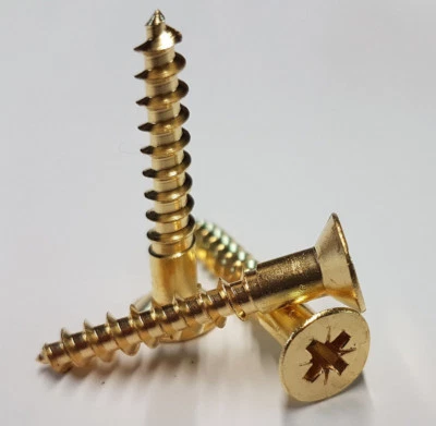 OSSETT EMPORIUM Solid Brass Countersunk Screw Pozi Head Wood Screws - Various Size and Qty