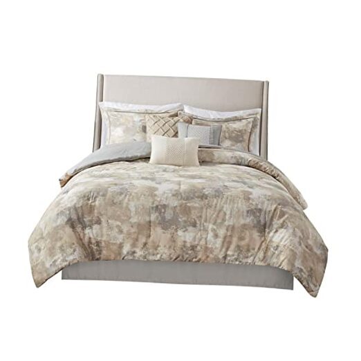 Comforter Set, Abstract Print with Luxurious Texture, Fluffy Bedding Queen-image