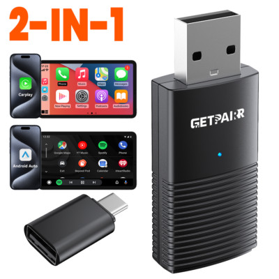 GetPairr 2 in 1 Wireless Apple Carplay Android Auto Adapter Mini USB Auto Dongle