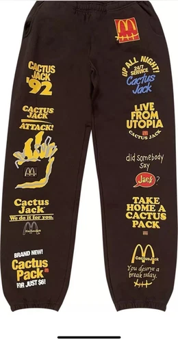 Travis Scott x McDonald's Cactus Sticker Bomb Sweatpants Brown Yellow Logo m