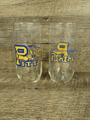 University of Pittsburgh Pitt Panthers Retro Vintage Drinking Glasse Script Logo