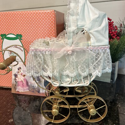 Paradise Galleries Baby Doll Pram Victorian Style Shabby Chic Carriage White