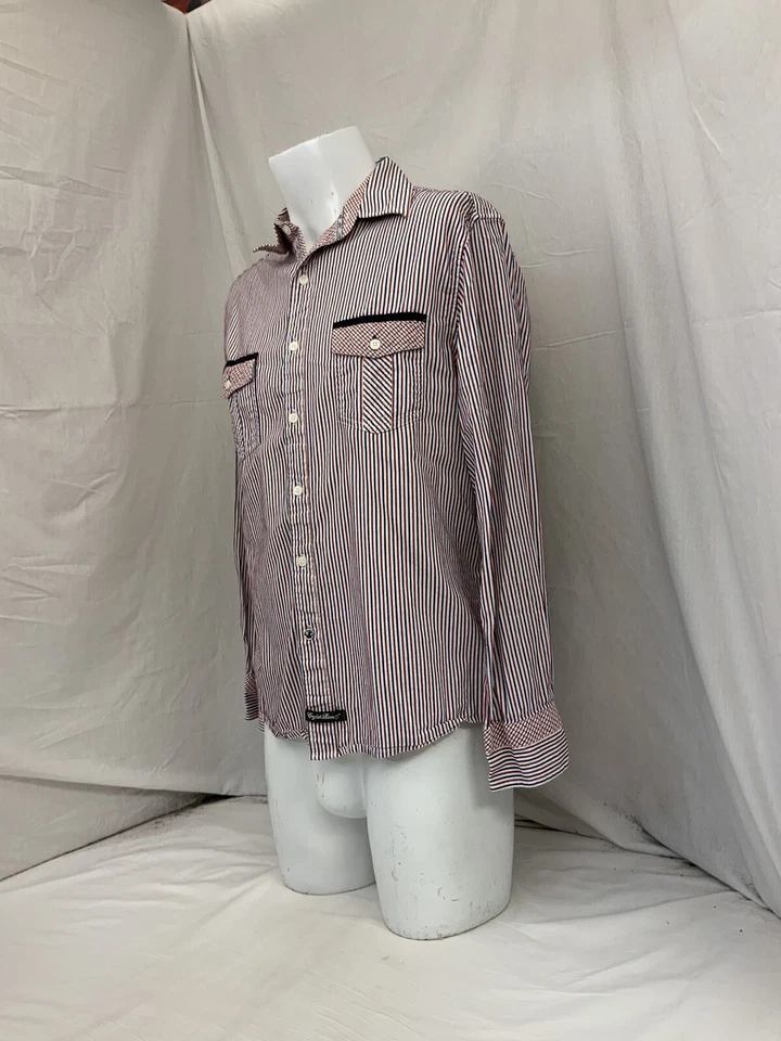 Camisa de lavandería inglesa L roja blanca azul a rayas 100 % algodón YGI Y1-13 Foto 4 de 4