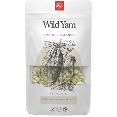 Wild Yam 500 mg Östrogen-Boost, Menstruationsbeschwerden Menopause 120 Tabletten Hergestellt in Großbritannien