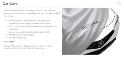 ACURA INTEGRA 2024-2025 CAR COVER GENUINE (TYPE-S) OEM PART