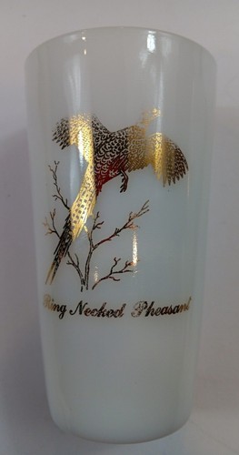 Set of 2 Vintage FEDERAL MILK GLASS GAME BIRD TUMBLERS 22Kt Gold - Picture 3 of 6