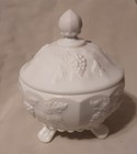 Vintage Tri Footed Milk Glass Covered Candy Dish w/ Raised Grapes — photo 9