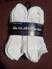 Quicksilver Low Cut Ankle Socks 12x Pairs Men 8-12 White W/ Black Logo