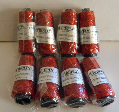 ~8~ Crystal Palace Yarns ~ Firefly Metallic Thread ~ Christmas Red ~130 yards ea