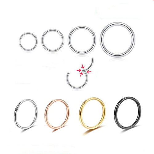 Surgical Steel Double Stack Hoop Clicker Nose Ear Hinged Tragus Ring All Size