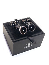 Enzone Tux Stainless Circle Stud Set Shirt Cufflinks Black Crystal Bling