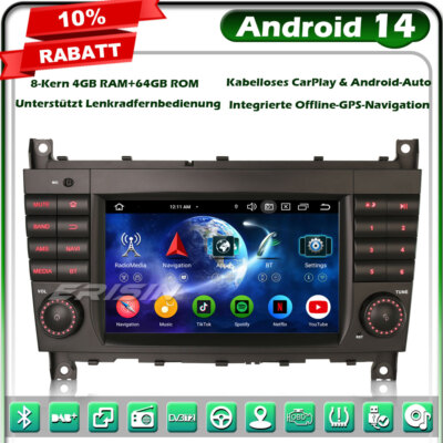 8-Kern Android 14 Autoradio DAB+GPS Navi für Mercedes C/CLK/CLC Klasse W203 W463