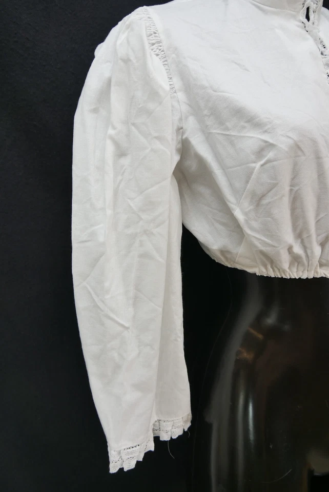 Gr.42 Dirndlbluse weiß Bluse für Dirndl Baumwolle mit Spitze B10479 - Bild 3 von 4