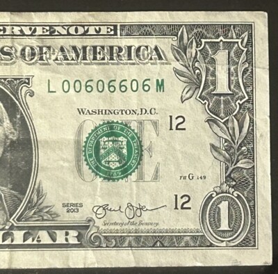 (BINARY FLIPPER!) $1 Rare True Flipper Binary Fancy Serial Number L00606606M