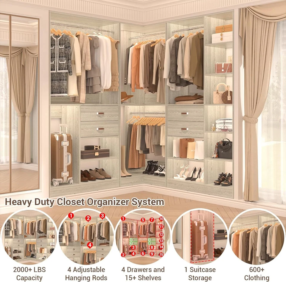 Hágalo usted mismo Paquete Plano Sistema de Armario Reversible Armario Walk-in Armario Organizador Sistema Foto 2 de 4