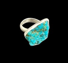 Ring Navajo Sterling Silver And Turquoise Wide Band Ethnic Size 8 Vintage