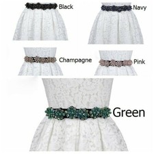 Ladies Elastic Waist Belt Waistband Shiny Diamante Flower Strape Dress Decor New
