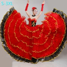 Damen R&uuml;schen Lagen Tanz Kleid Swing Flamenco Walzer Moderne &Uuml;bung Dancewear