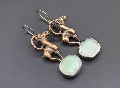 Turkish Earrings, Bronze Earrings, Mountain Goat Earrings, Zircon Earrings