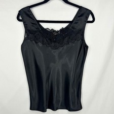 Vintage Escapades Black Satin Lace Beaded Camisole Tank Top Y2K Cami Small