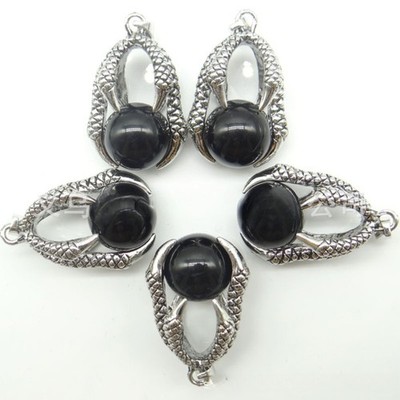 10pcs Natural Obsidian Stone Dragon Claw Pendants Reiki Healing DIY Jewelry