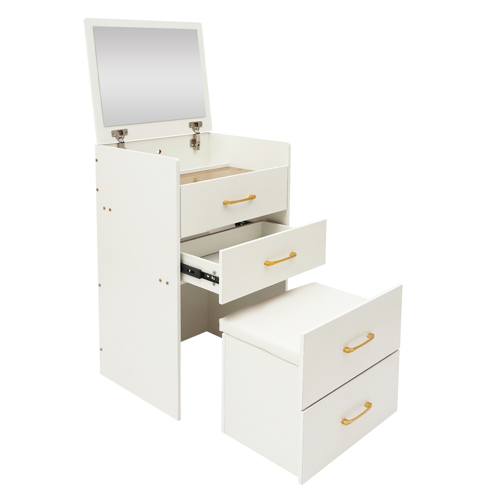 Makeup Desk with Mirror, Compact Dressing Table, Small Make Up Table White