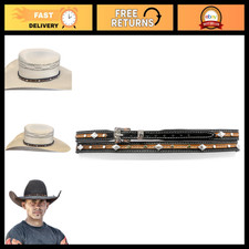 Adjustable Western Hat Band - Black  Brown Faux Leather, Silver Conchos, Cowboy