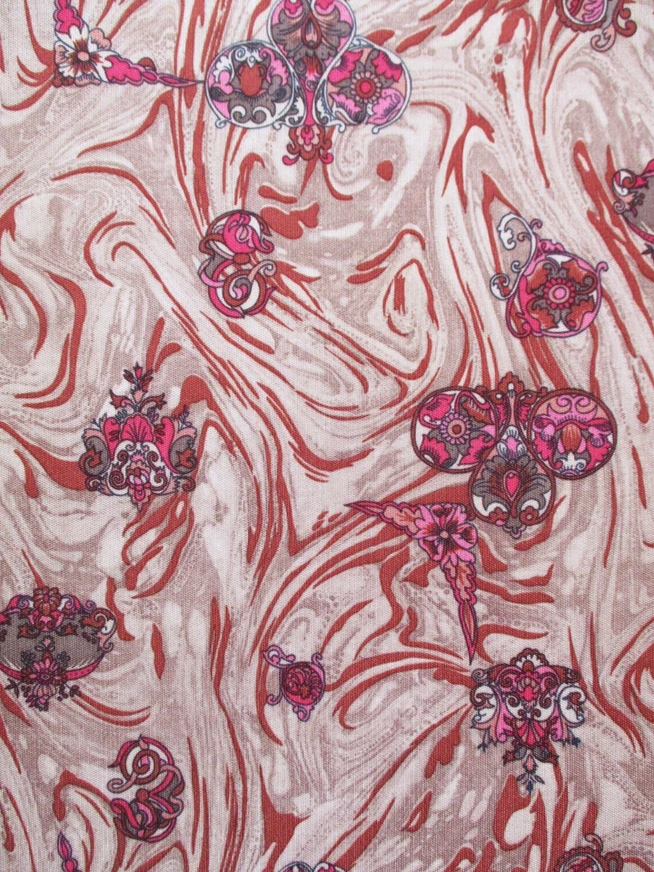 Tecido vintage 2 jardas redemoinho psicodélico geométrico floral malha elástica poliéster - Imagem 3 de 4