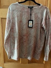 DKNY Women's Printed Pink Multi Boat Neck Sweater Sz S