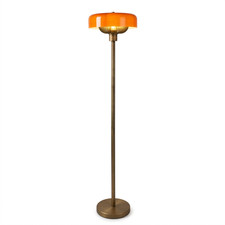 Floyd Retro Floor Lamp Brass Ribbed Glass Shade Orange Green Vintage UK Home