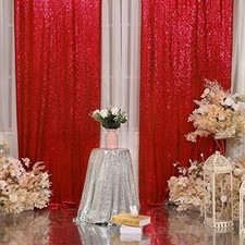 Sequin Backdrop Curtains,2ft x 8ft Sequin Photography Backdrop 2x8 ft x2Pcs Red