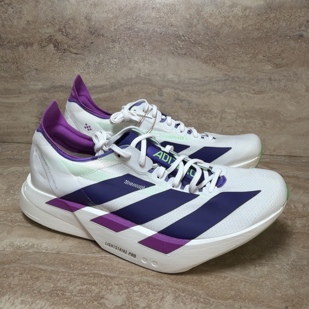 NEW Adidas Adizero Pro 4 Running Shoes JR1656 Size 12 Core White Purple Lime adidas Adizero Adios Pro 4 - Core White/Collegiate Purple  main image 2
