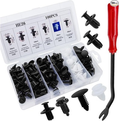 100PCS Car Bumper Clips and Push Pin Rivets, 6-Size Auto Bod Size: 100PCS&Tool