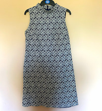F&F Blue/White Floral Shift Dress UK 10 Round Neck Sleeveless Knee Length