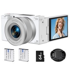 5K Digital Camera for Photography with 6X Optical Zoom, 2.8" Flip White