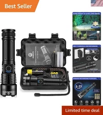 Compact LED Flashlight 10000 Lumen Rechargeable — Long Range, Durable & Zoomable