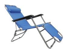 EasiRecline Sun Lounger Pair Fabric Blue Outdoor Garden Chair - LW674