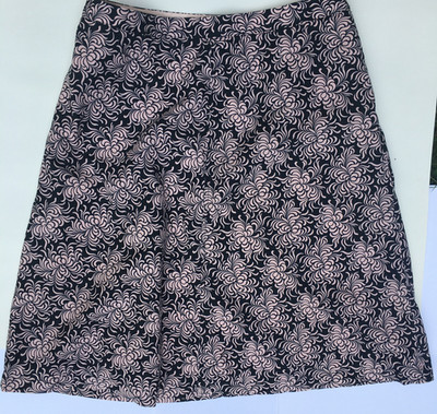 GAP Modest Navy Blue Light Pink A-Line Skirt LINED Flowers Sz 8 Below or at Knee