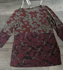 Chelsea & Theodore Tunic Top Womens Knit Scoop Neck Abstract Gray Burgundy Large