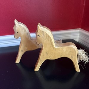 Ostheimer wooden horses, set of two, Vintage Made in Germany, Hand-Made Folk Art