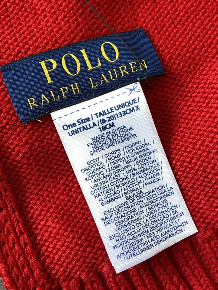 Polo Ralph Lauren Polo Oso Rojo Costilla Bufanda Tejida Niños 6-16 Años BNWT - Imagen 3 de 4