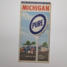 1957 Michigan Pure Oil Road Map Gas Station Rand McNally Travel MI Vtg