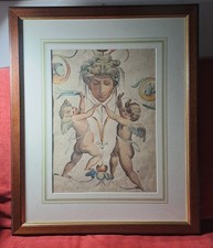 Quadro Antico. Pittura su carta,cm 28x39; cornice 51x62