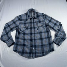 Levi s Western Pearl Snap Flannel Shirt Blue Plaid Mens Large Two Horse Brand